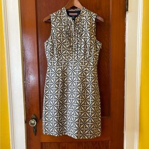 GUC Vineyard Vines Silk Shift Dress, Navy Blue and Cream Lattice Pattern